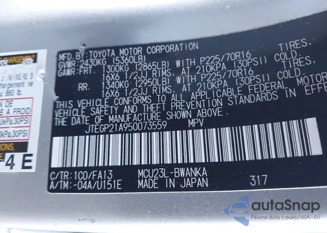 2005 Toyota Highlander V6 z USA, uszkodzony, nr VIN JTEGP21A950073559